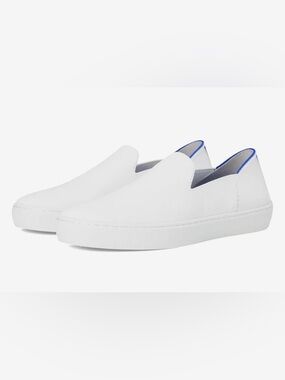 Rothy’s The Slip On Sneakers White Knit Blue Stripe Sustainable Washable Shoes